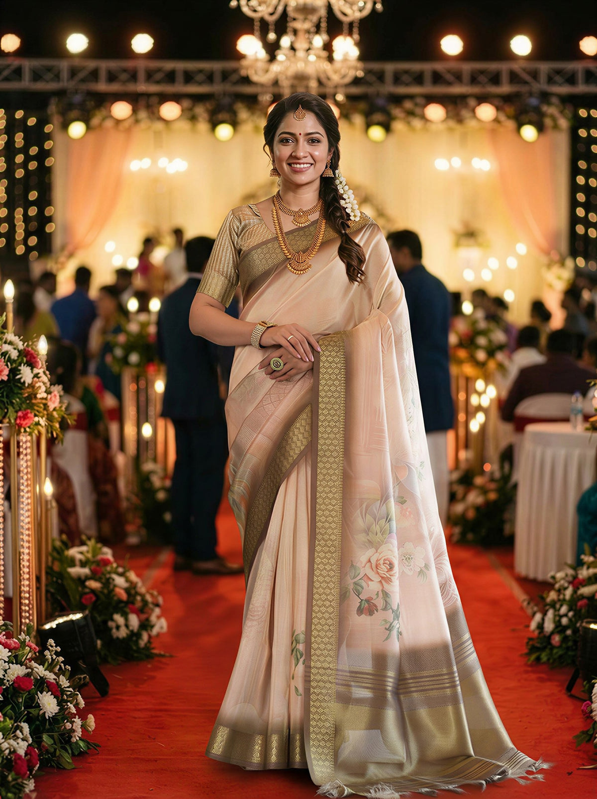 Cream Tissue Silk Sequin Pallu Saree