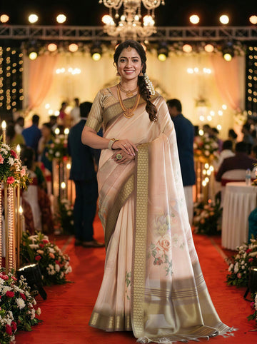 Cream Tissue Silk Sequin Pallu Saree