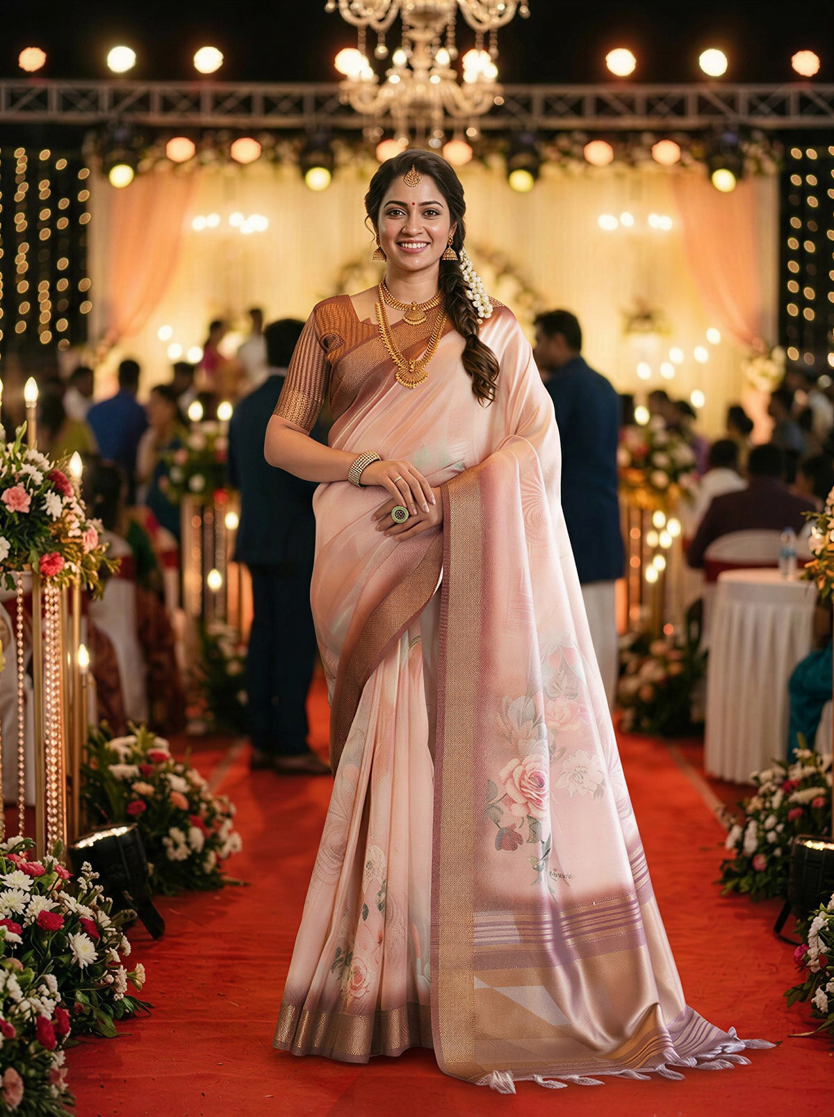 Cream Tissue Silk Sequin Pallu Saree, view 2