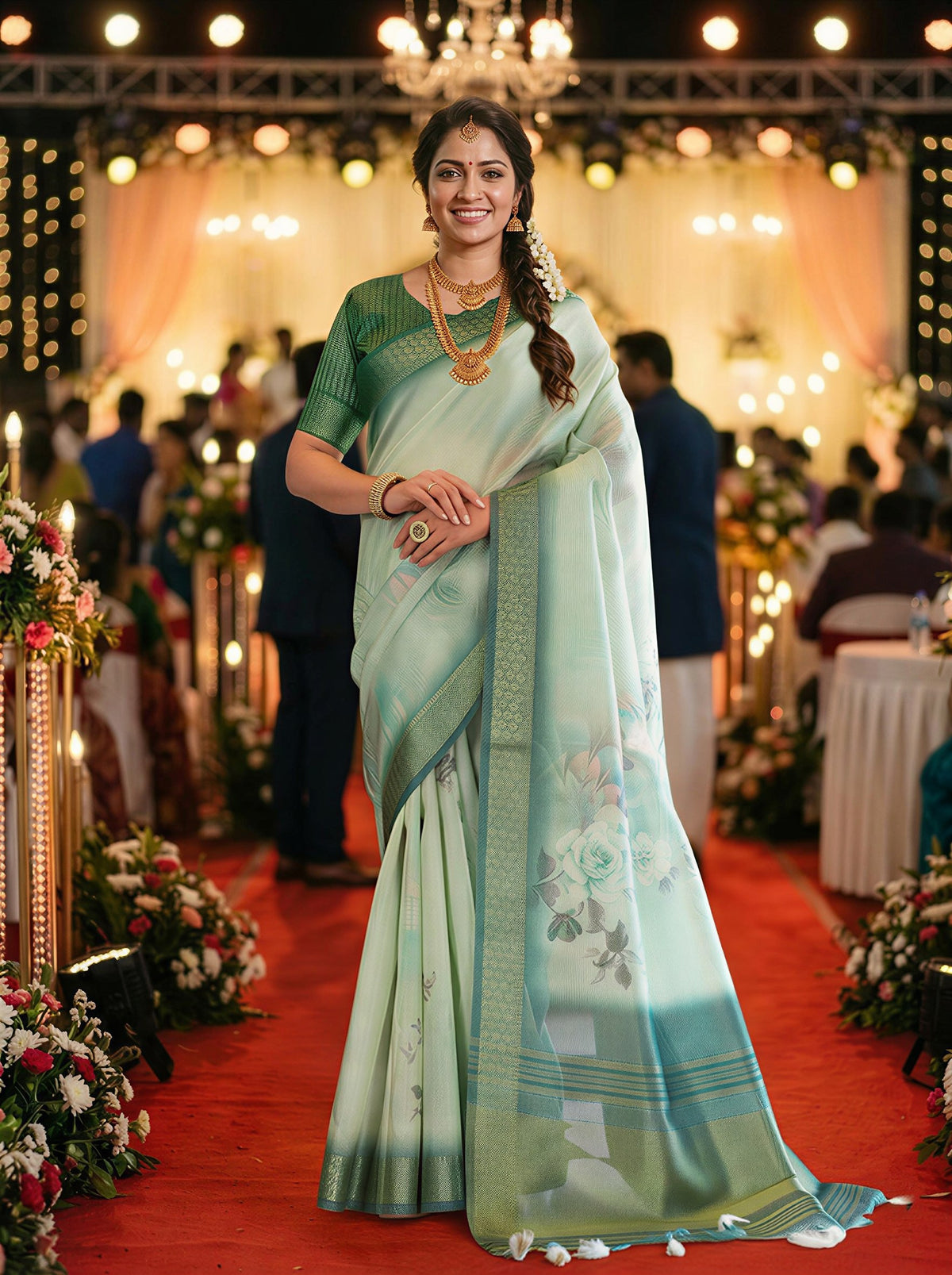 Mint Green Tissue Silk Sequin Pallu Saree