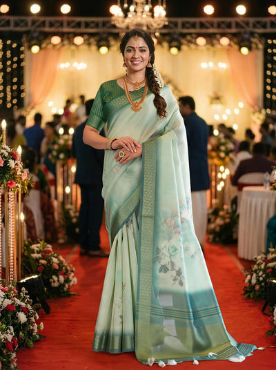 Mint Green Tissue Silk Sequin Pallu Saree