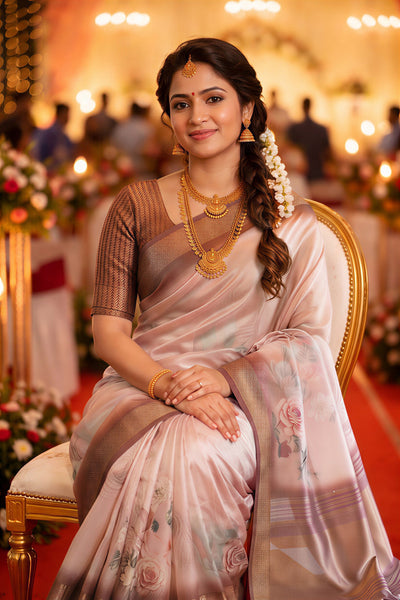 Blush Pink Tissue Silk Sequin Pallu Saree