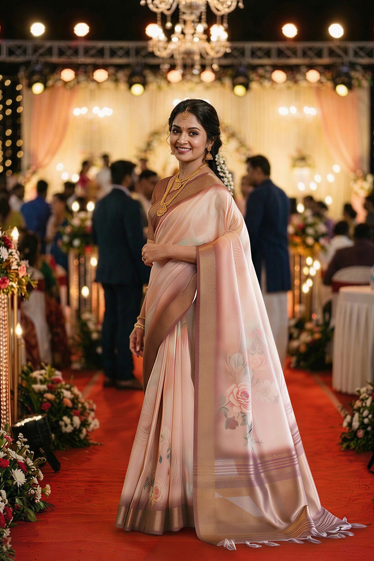 Cream Tissue Silk Sequin Pallu Saree, view 3