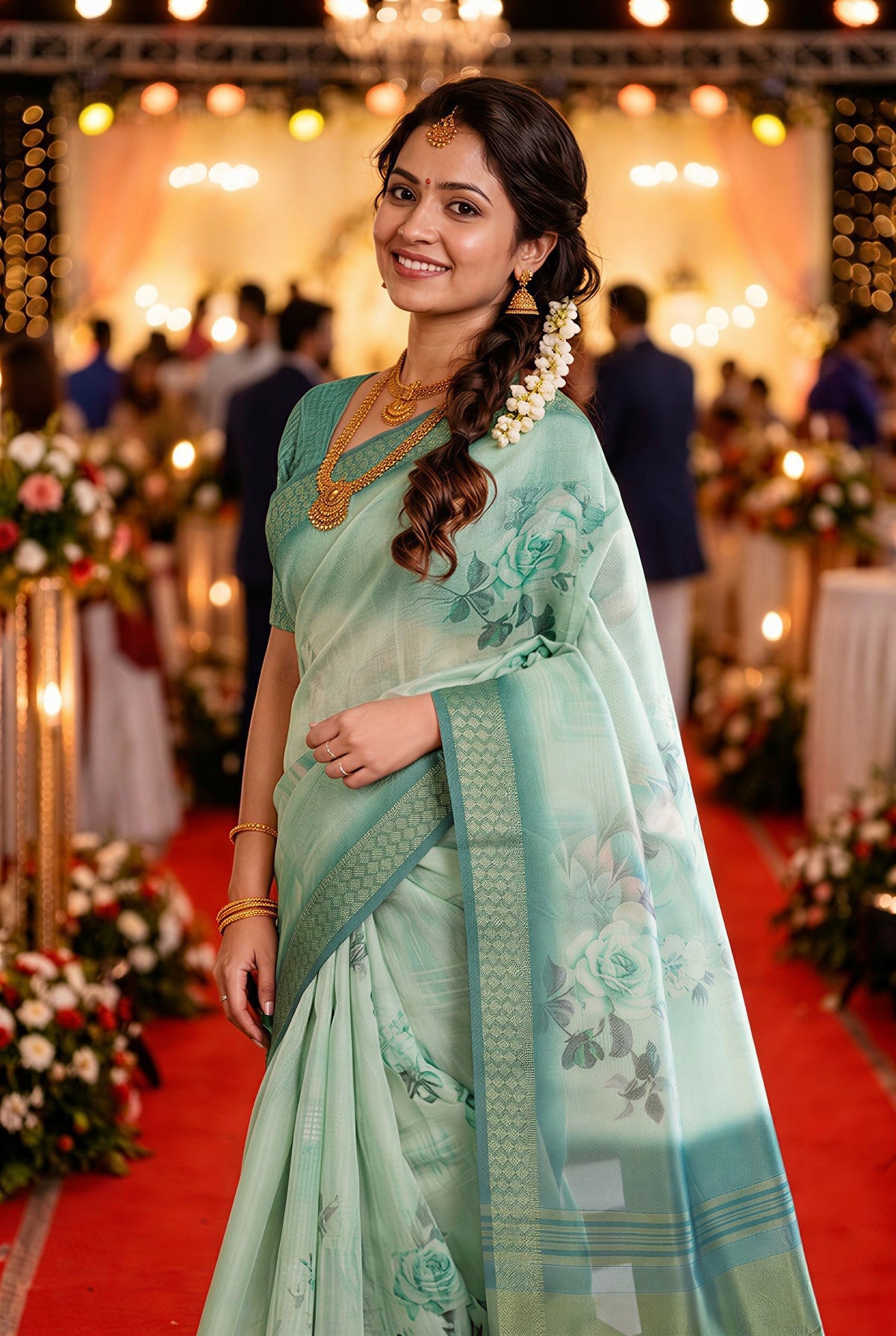 Mint Green Tissue Silk Sequin Pallu Saree, view 2