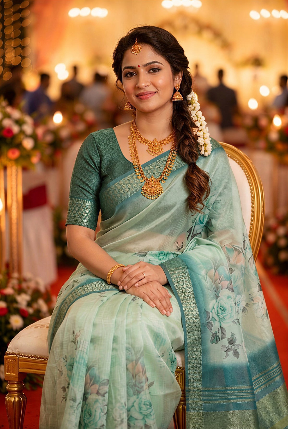Mint Green Tissue Silk Sequin Pallu Saree, view 3