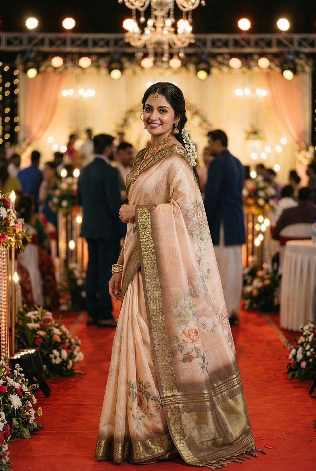 Blush Pink Tissue Silk Sequin Pallu Saree