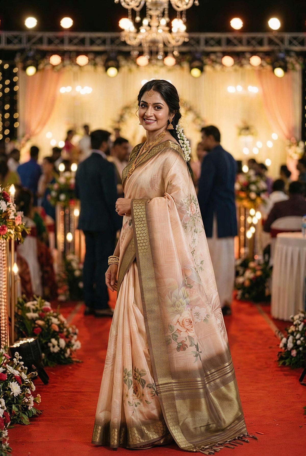 Blush Pink Tissue Silk Sequin Pallu Saree, view 2