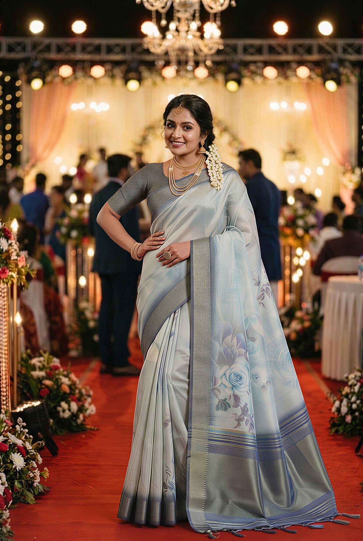 Grey Tissue Silk Sequin Pallu Saree, view 3