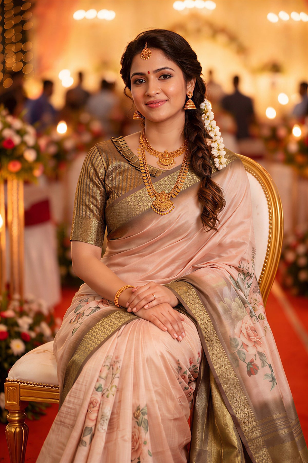 Blush Pink Tissue Silk Sequin Pallu Saree, view 3