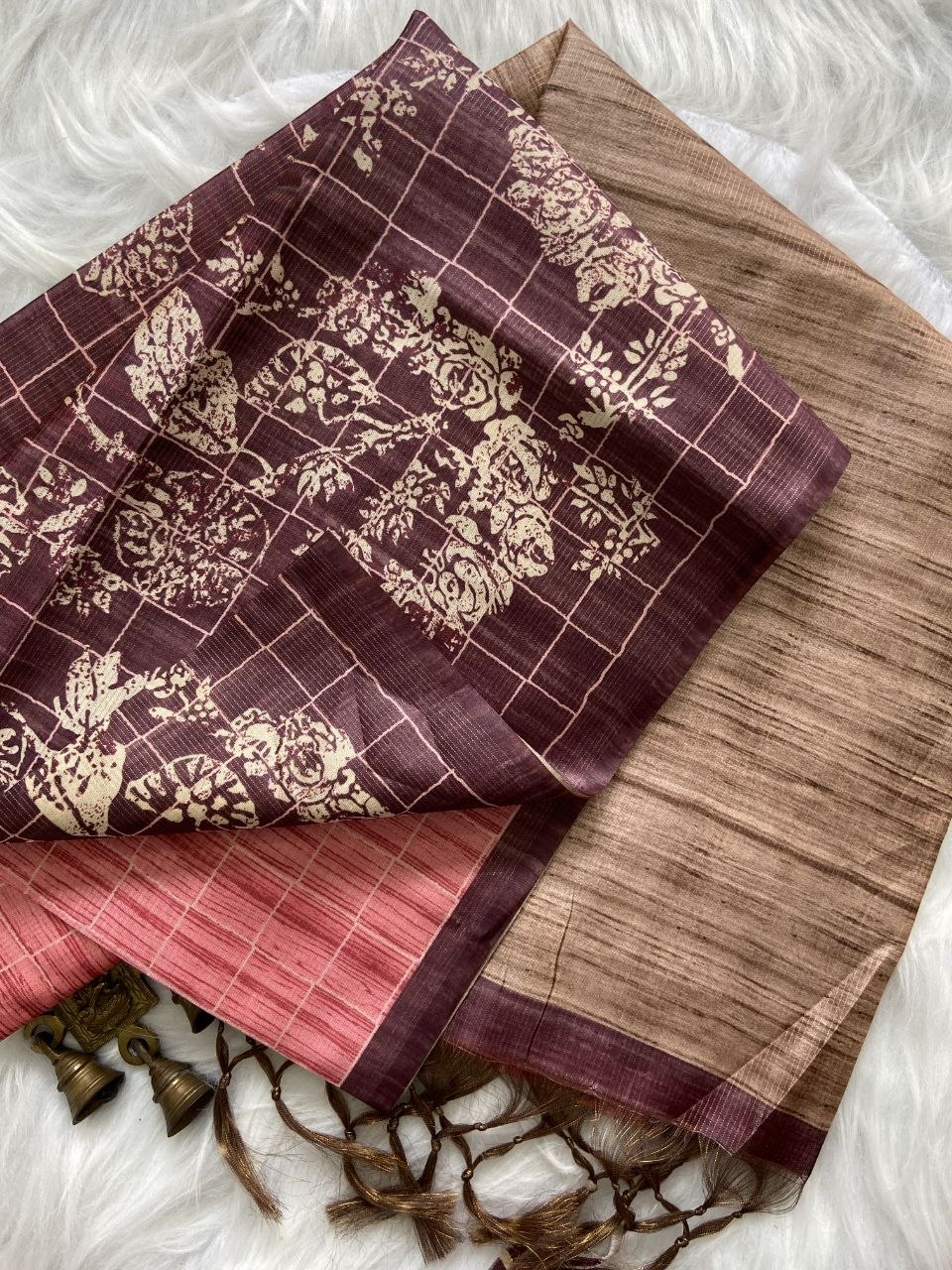 Maroon Tussar Silk Digital Print Saree