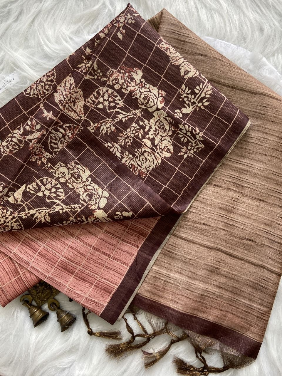 Brown Tussar Silk Digital Print Saree