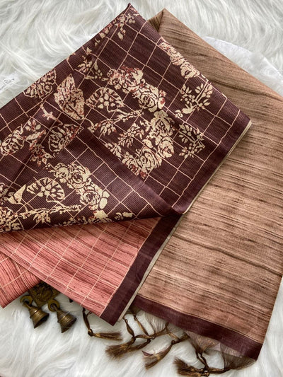 Brown Tussar Silk Digital Print Saree