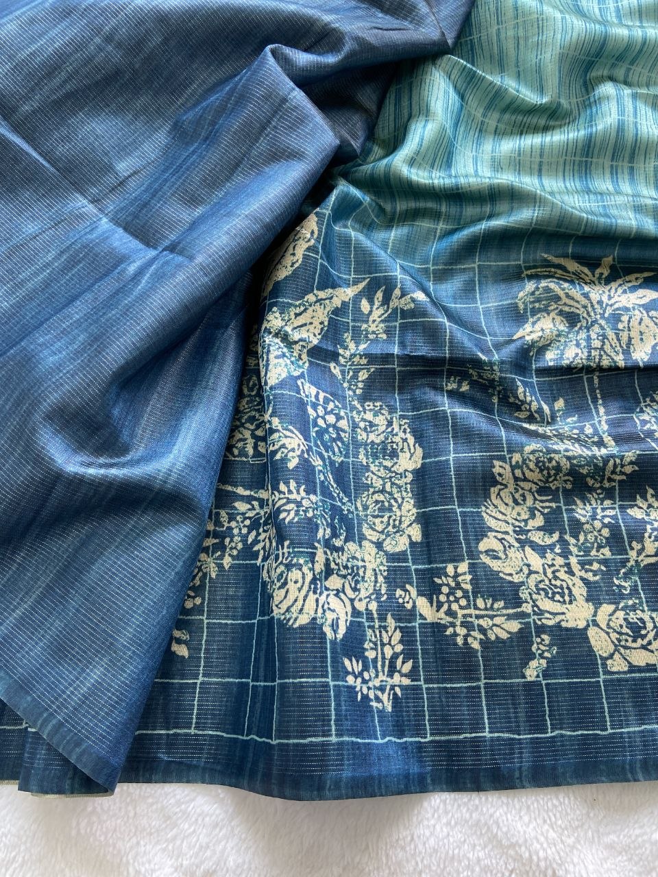 Teal Blue Tussar Silk Digital Print Saree, view 3