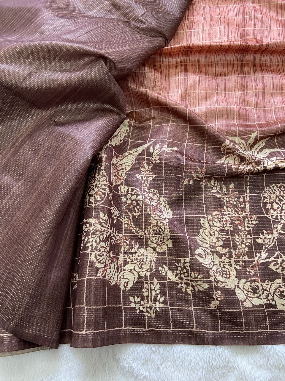 Brown Tussar Silk Digital Print Saree, view 2