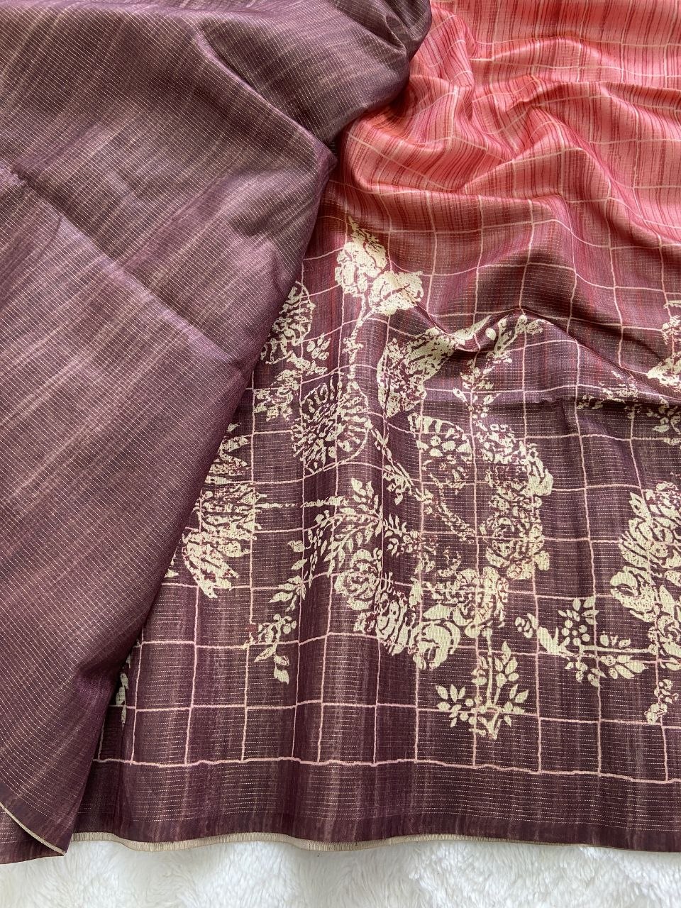 Brown Tussar Silk Digital Print Saree, view 3