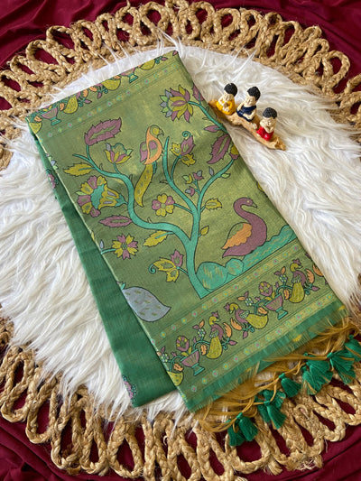 Sea Green Muga Cotton Paithani Swan Pallu Saree