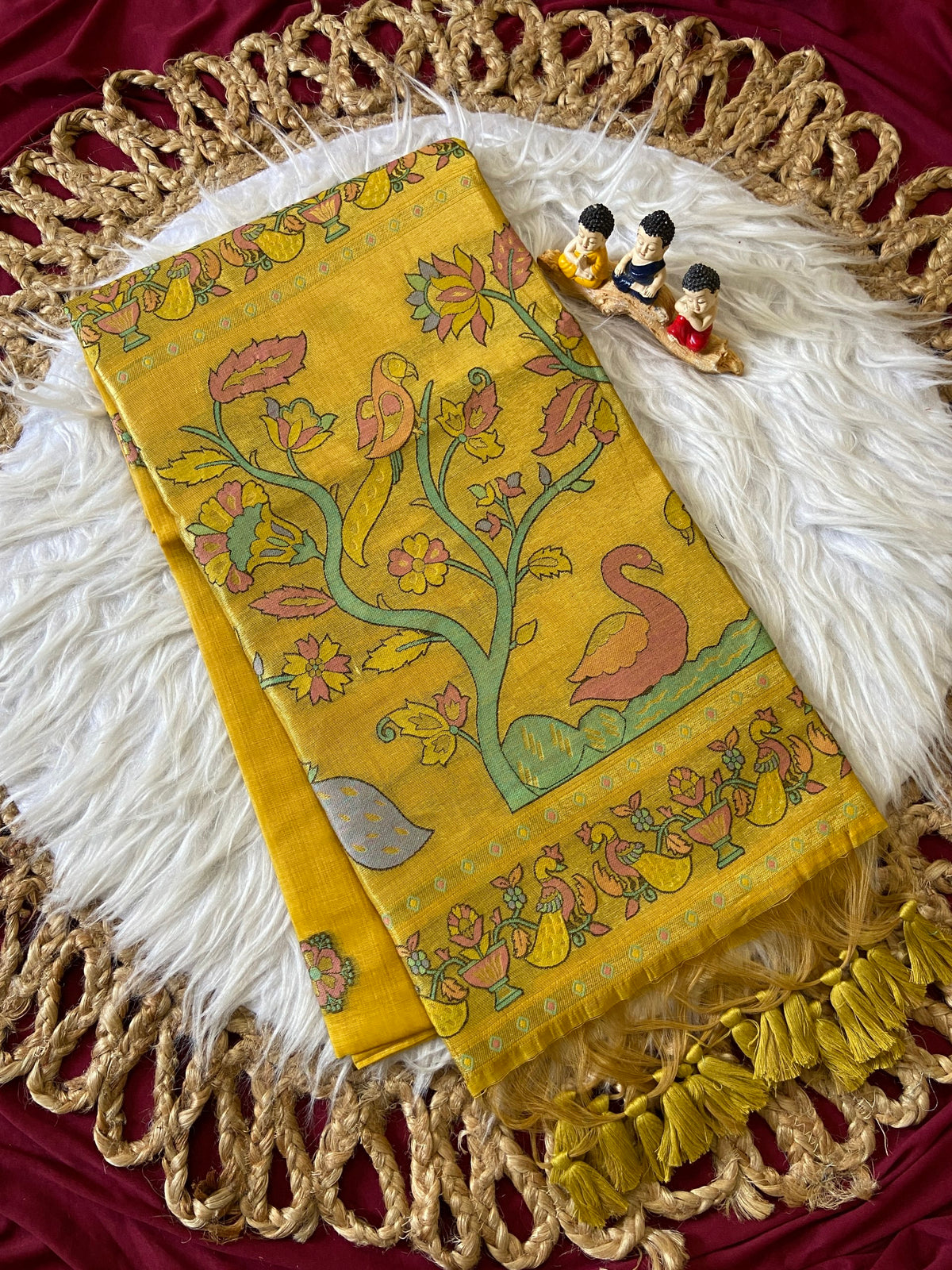 Mustard Muga Cotton Paithani Swan Pallu Saree