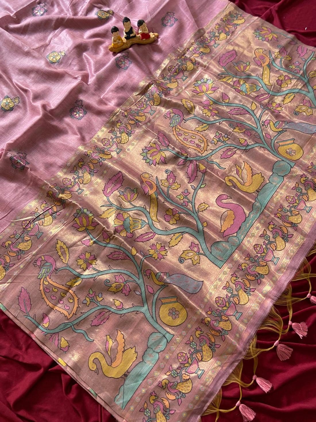Baby Pink Muga Cotton Paithani Swan Pallu Saree