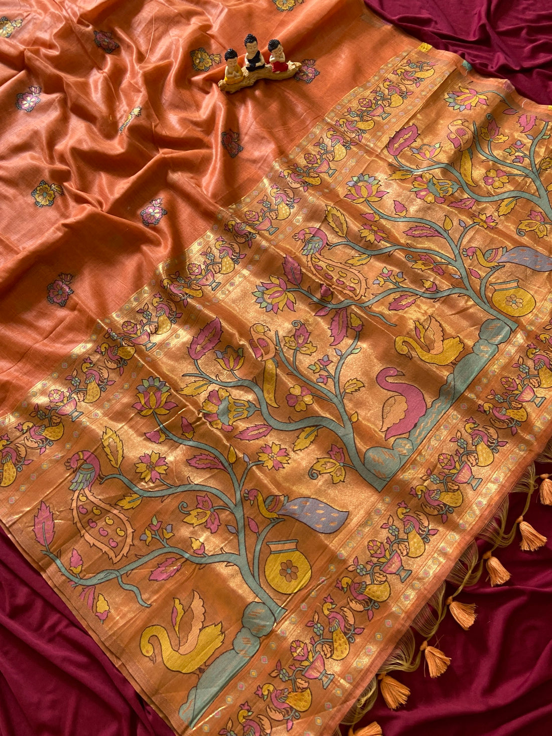 Orange Muga Cotton Paithani Swan Pallu Saree
