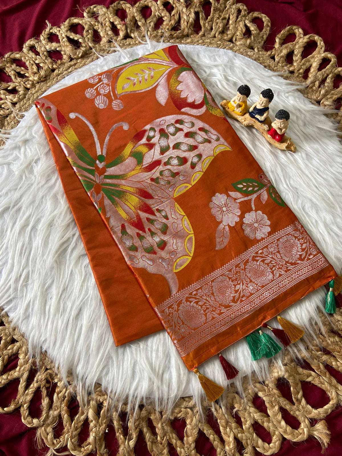 Orange Soft Silk Butterfly Zari Saree