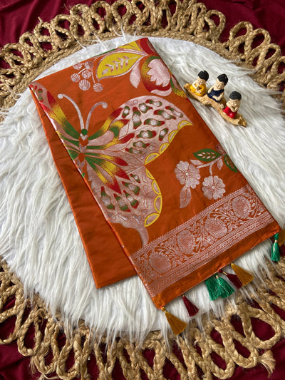 Orange Soft Silk Butterfly Zari Saree