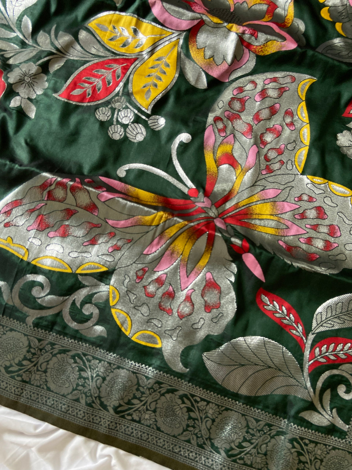 Bottle Green Soft Silk Butterfly Zari Saree, view 4