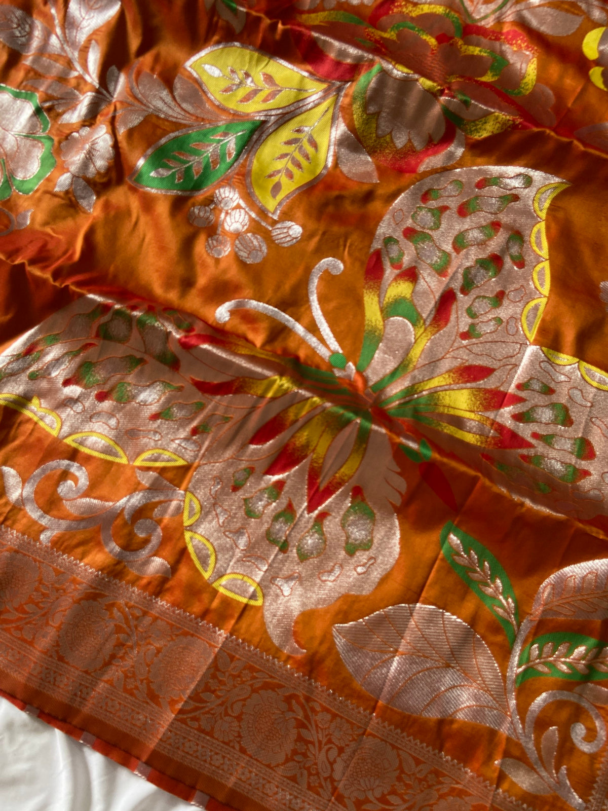 Orange Soft Silk Butterfly Zari Saree, view 3