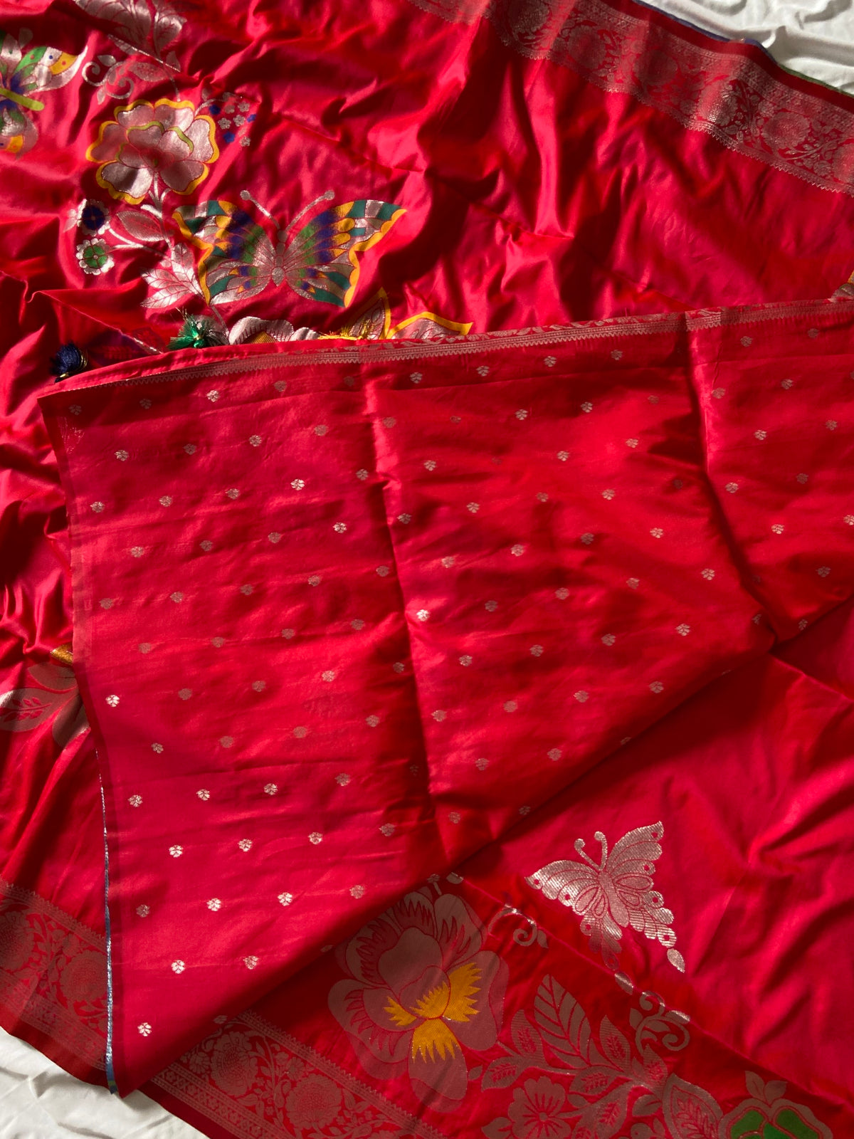 Red Soft Silk Butterfly Zari Saree, view 4