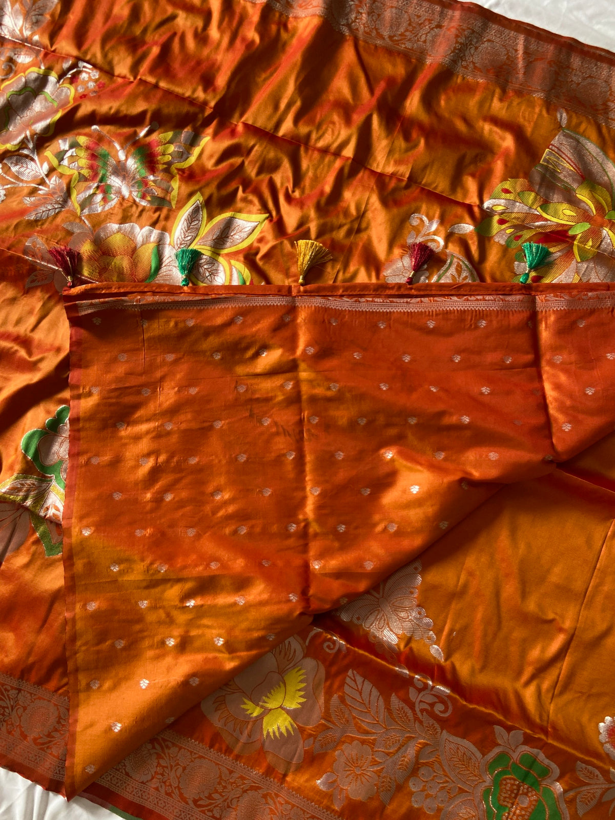 Orange Soft Silk Butterfly Zari Saree, view 4