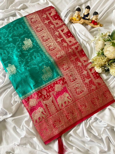 Turquoise Banarasi Satin Silk Elephant Weave Saree