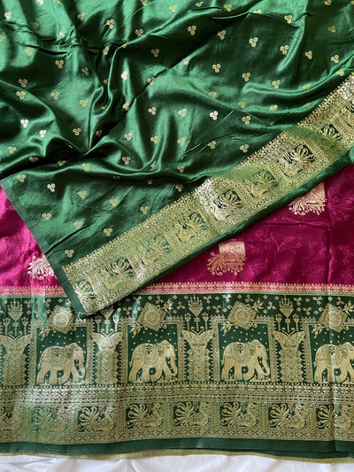 Bottle Green Banarasi Satin Silk Elephant Weave Saree