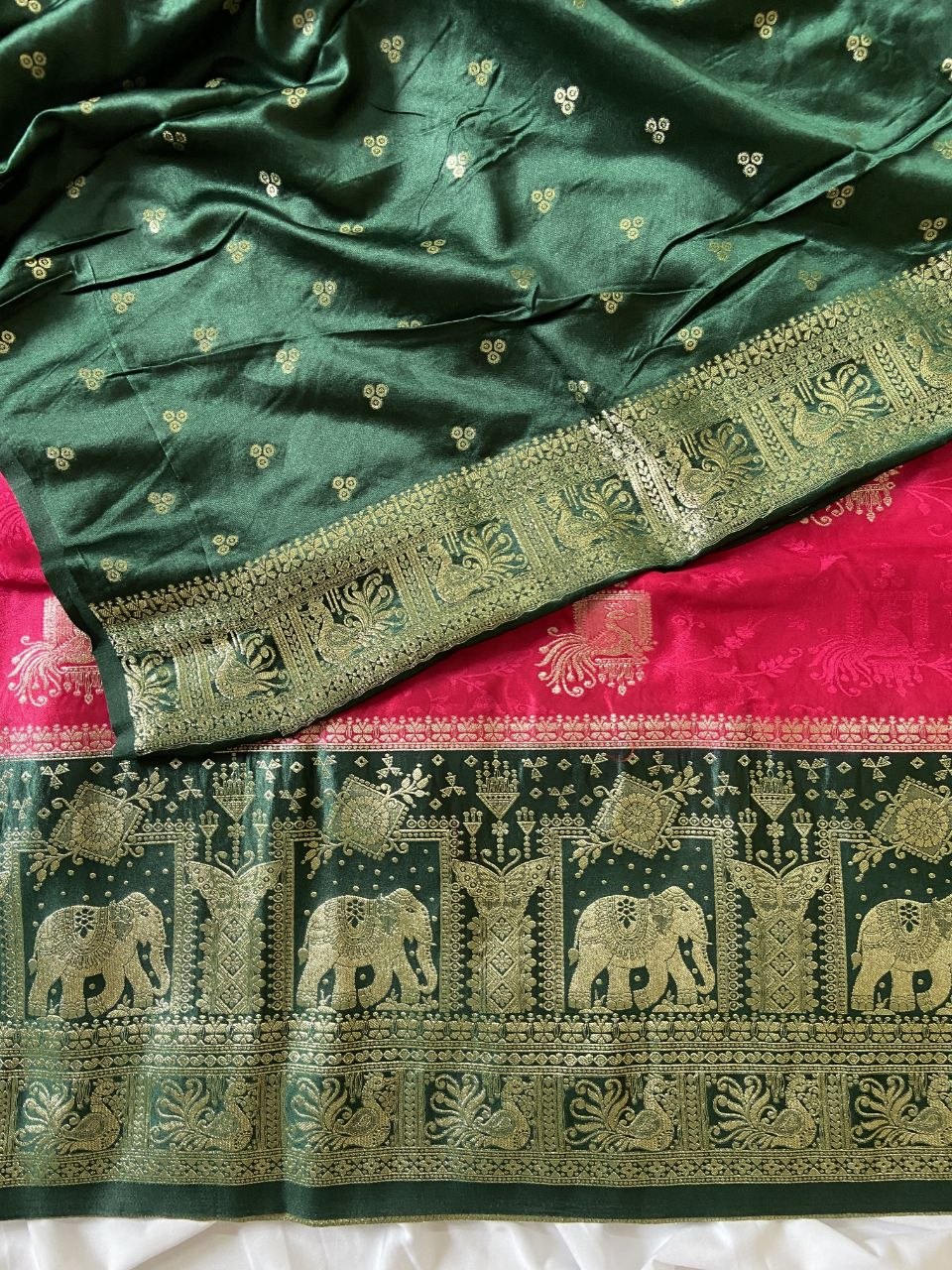 Bottle Green Banarasi Satin Silk Elephant Weave Saree