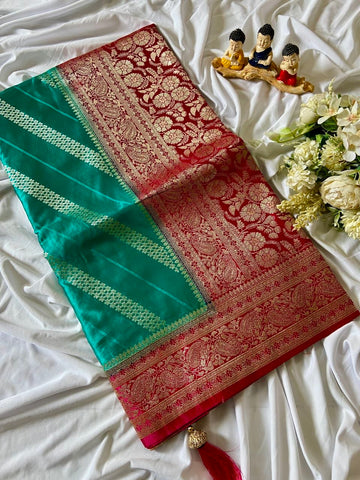 Turquoise Banarasi Satin Silk Woven Saree
