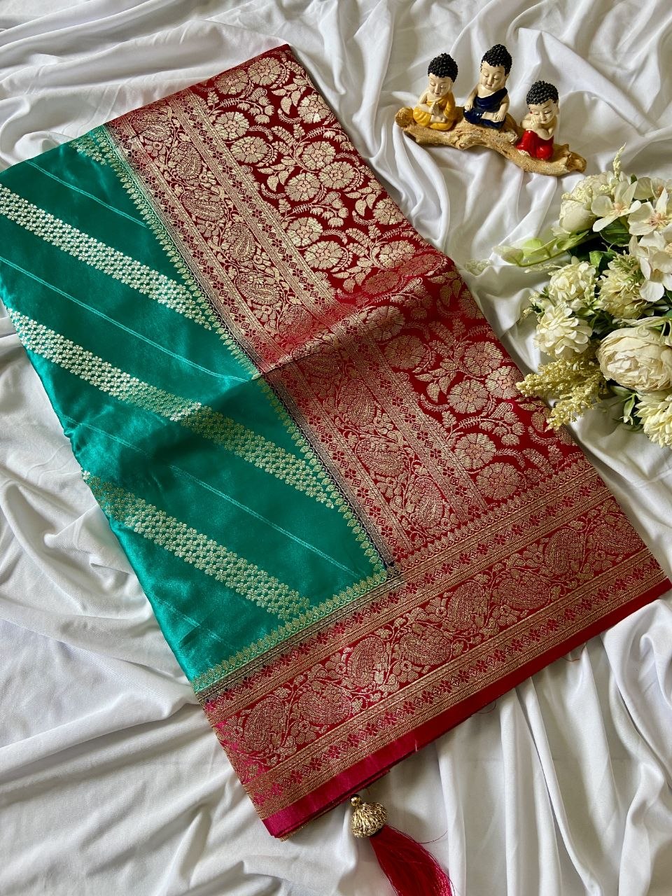 Turquoise Banarasi Satin Silk Woven Saree