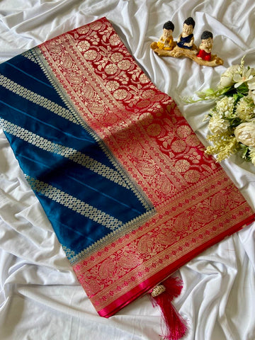 Navy Blue Banarasi Satin Silk Woven Saree
