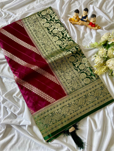 Rani Pink Banarasi Satin Silk Woven Saree