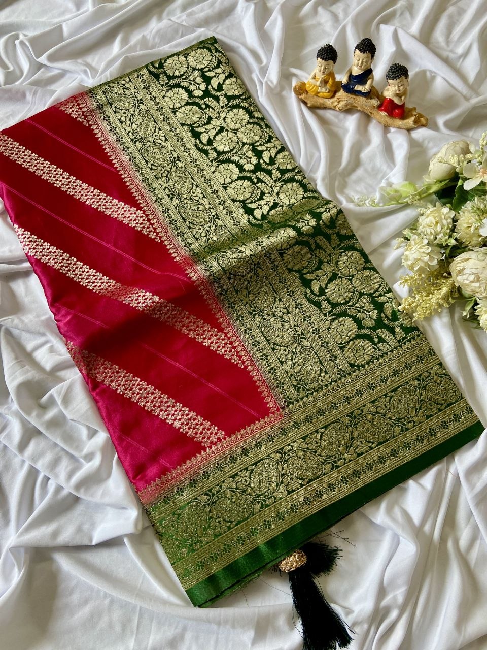 Rani Pink Banarasi Satin Silk Woven Saree, view 2