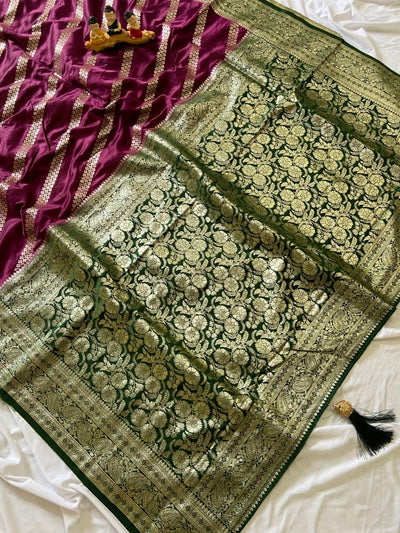 Wine Banarasi Satin Silk Woven Saree