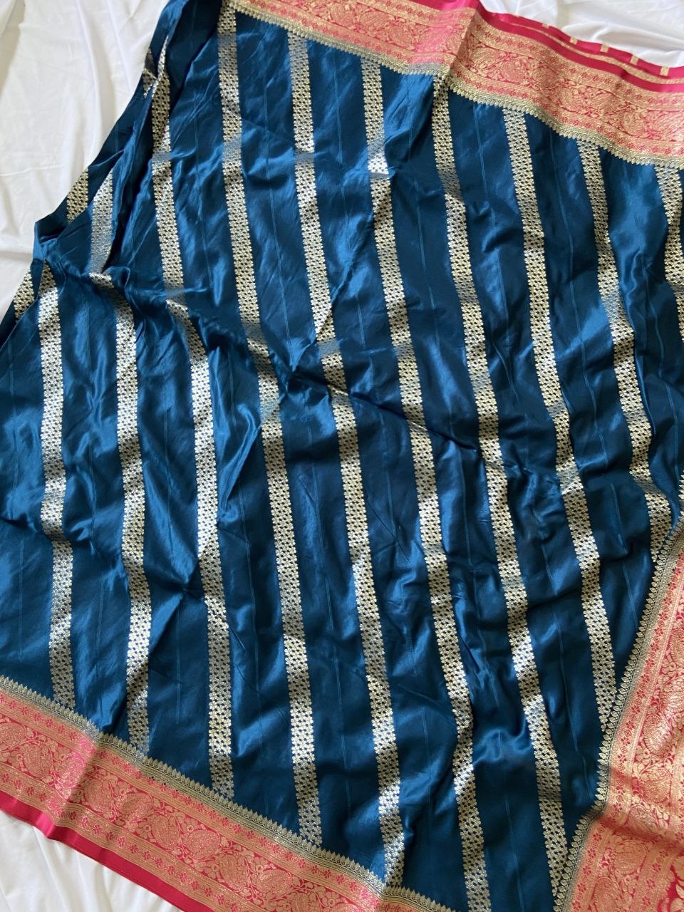 Navy Blue Banarasi Satin Silk Woven Saree, view 3