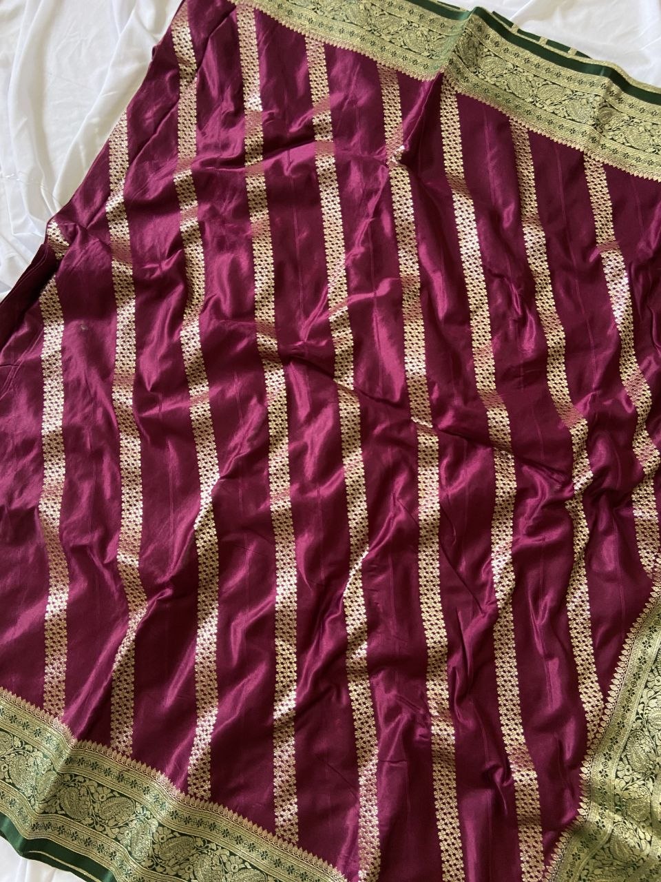 Wine Banarasi Satin Silk Woven Saree, view 2