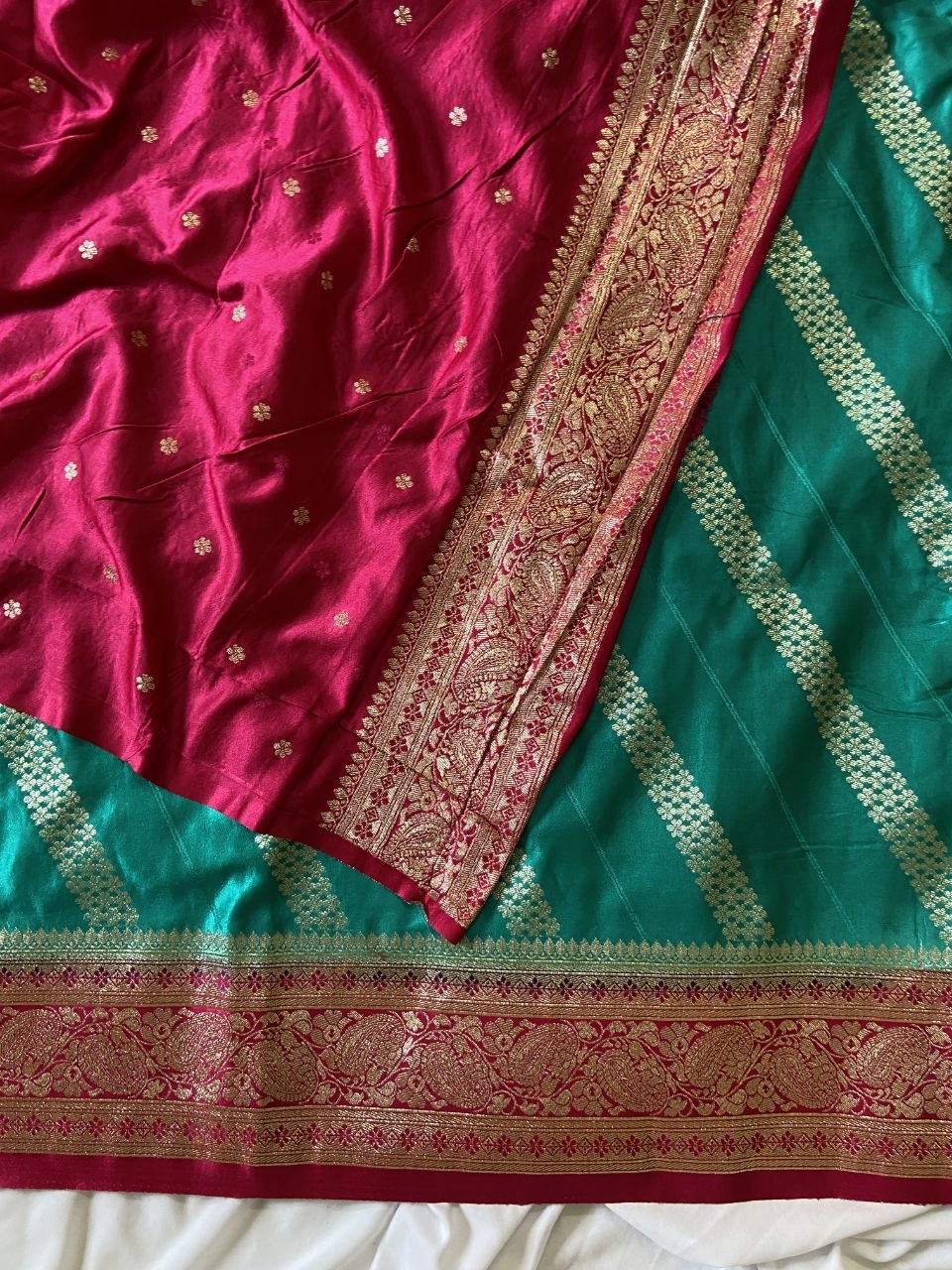 Turquoise Banarasi Satin Silk Woven Saree, view 4