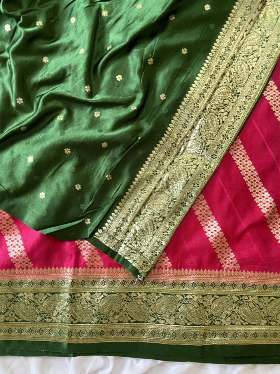 Rani Pink Banarasi Satin Silk Woven Saree, view 5