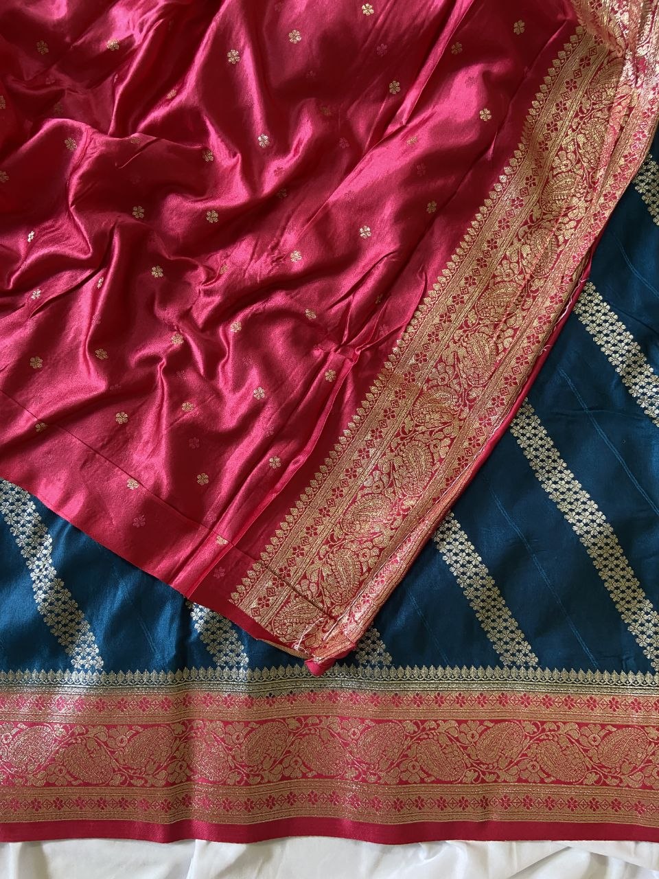 Navy Blue Banarasi Satin Silk Woven Saree, view 4