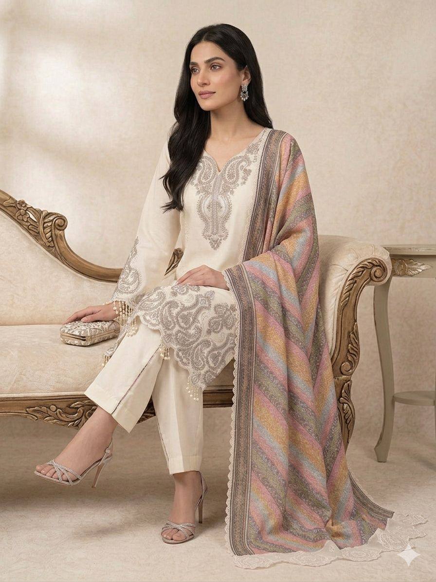 Off-White Star Georgette Sequin Kurta Palazzo Set, view 2