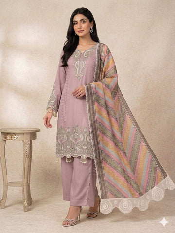 Mauve Star Georgette Sequin Kurta Palazzo Set
