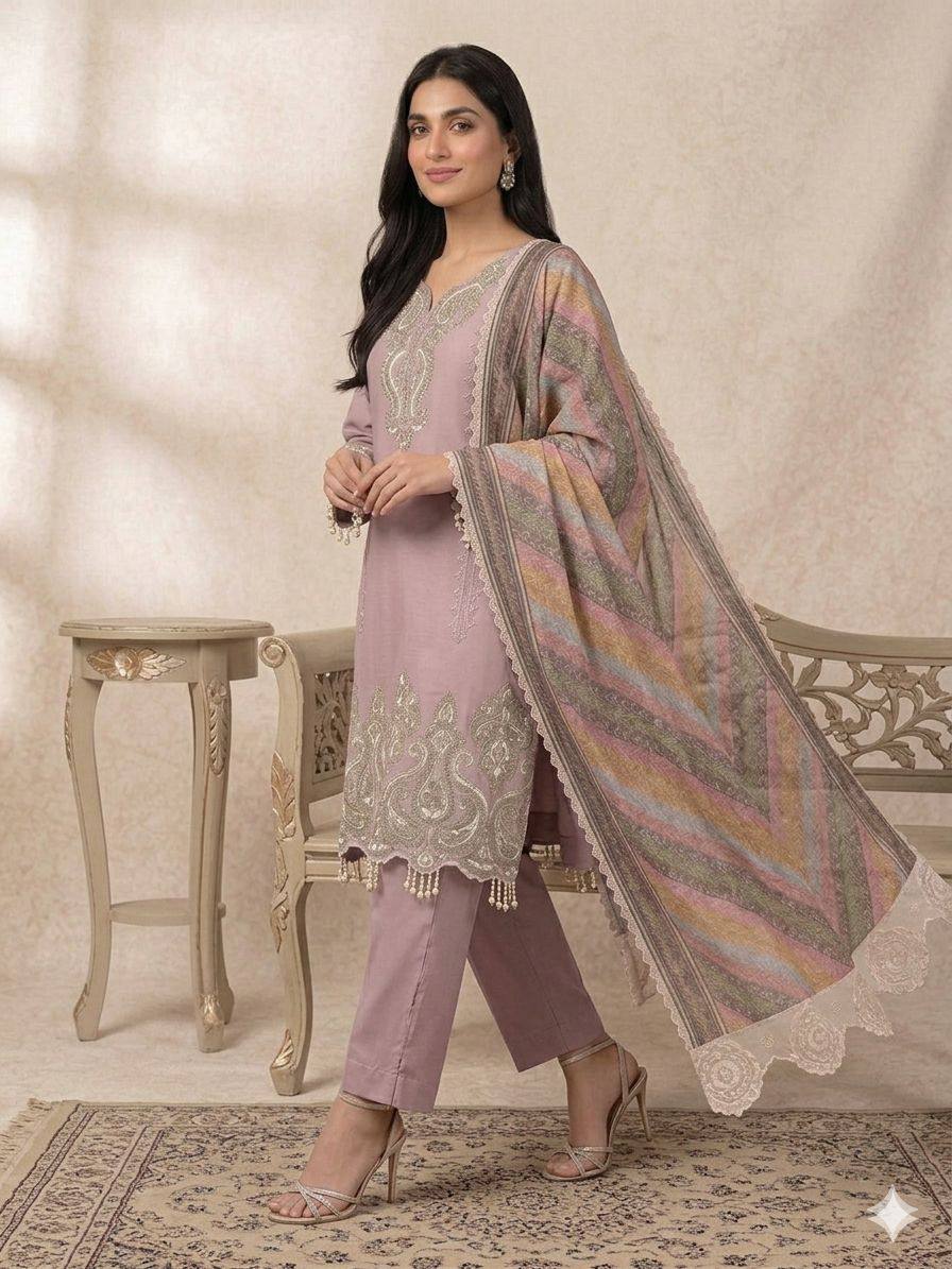 Mauve Star Georgette Sequin Kurta Palazzo Set, view 2