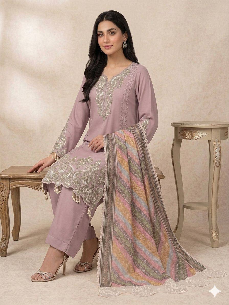 Mauve Star Georgette Sequin Kurta Palazzo Set, view 3