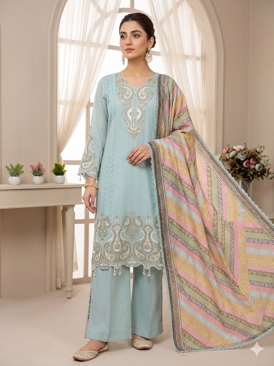 Sky Blue Star Georgette Sequin Kurta Palazzo Set