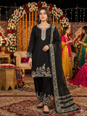 Black Rayon Mirror Work Kurta Salwar Set
