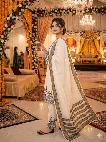 White Rayon Mirror Work Kurta Salwar Set